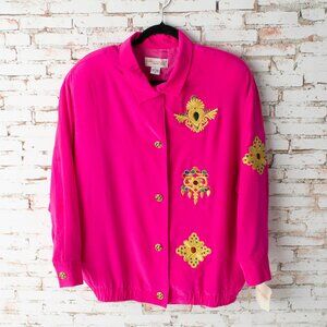 NEW Vintage Adam Douglass by Adrianna Papell Women's Medium Pink Silk Blouse